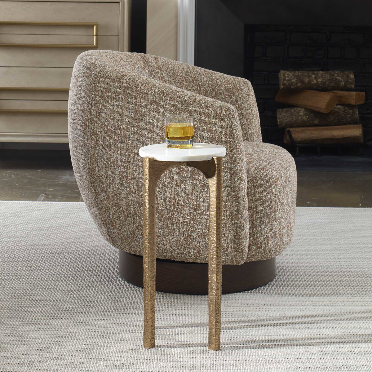Vivi Marble Drink Table, Side & End Table by Uttermost, 12" width x 22" height x 12" depth View 4