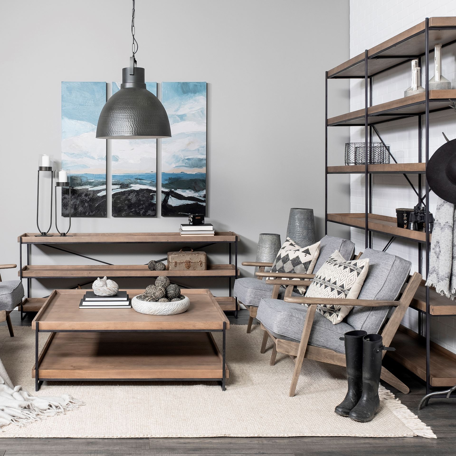 Olympus V Castlerock Grey Fabric Wrapped Brown Wooden Frame Accent Chair, by Mercana, 28" length x 31" width x 32" height View 2