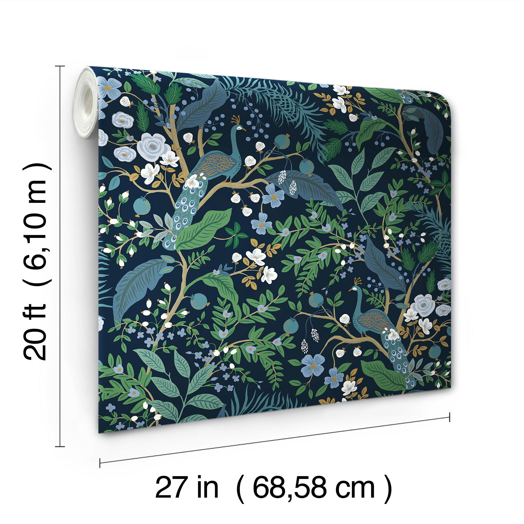 Peacock Garden Navy Peel & Stick Wallpaper large image 