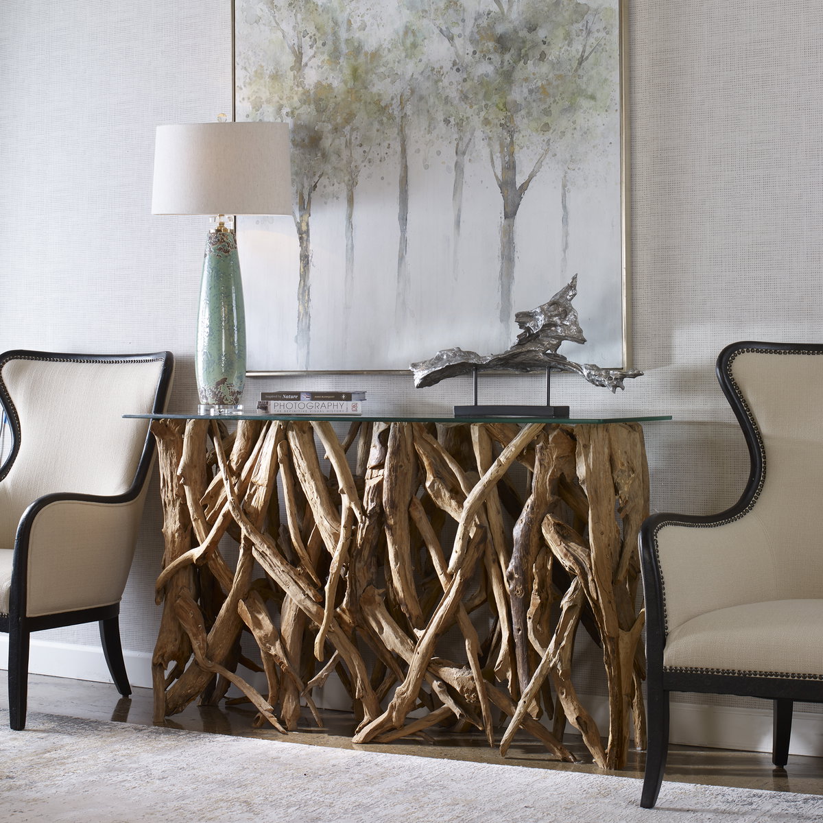 Teak Wood Console, Console Table by Uttermost, 59" width x 34.6" height x 17.72" depth View 5