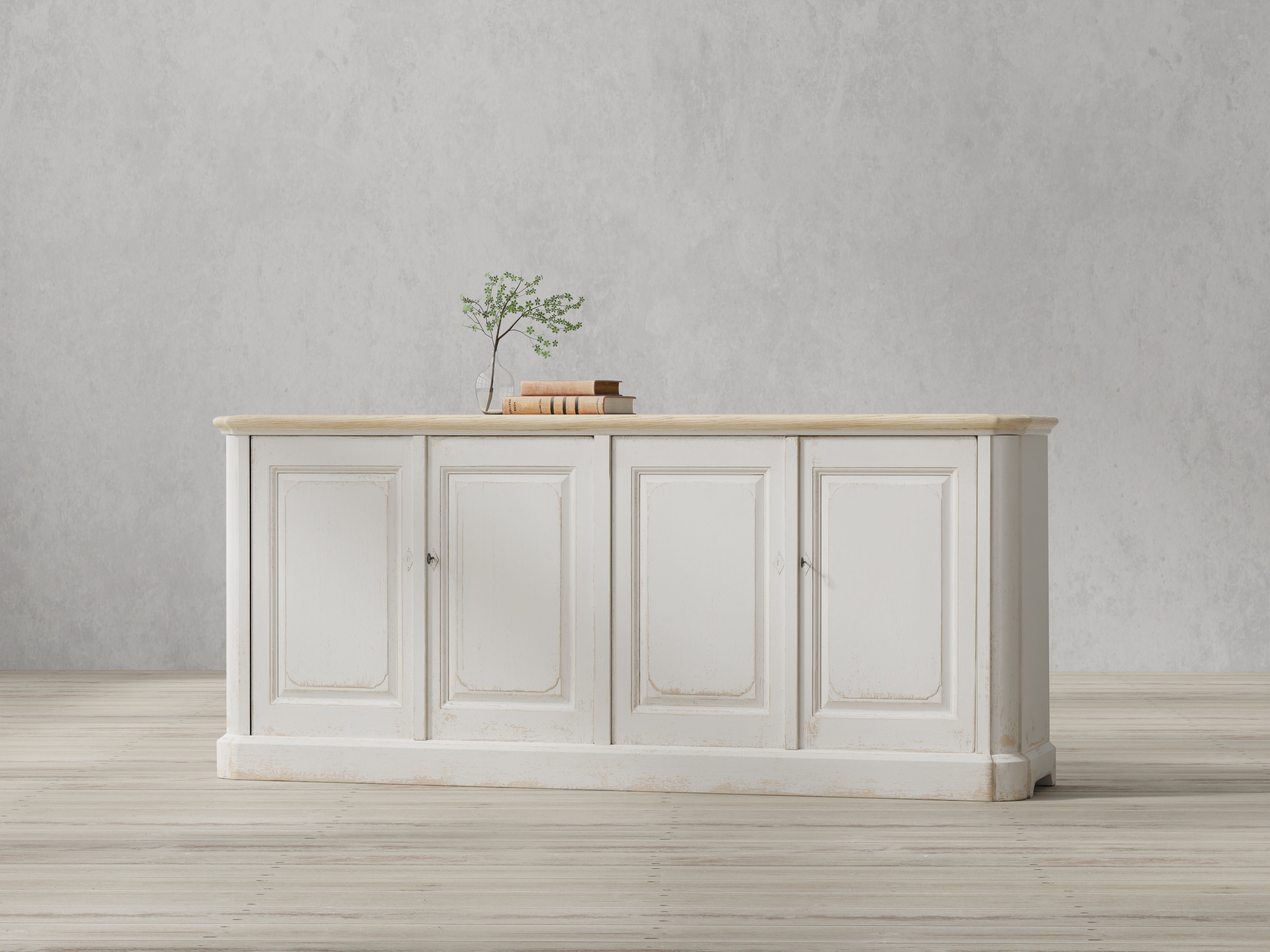 Antique Whitewash Sideboard, 4 Door, Cabinets & Sideboard by Sarreid, 83" length x 20" width x 36" height View 13