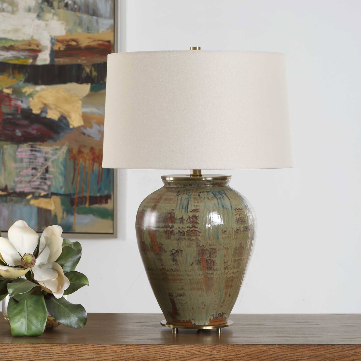 Olisa Brown Green Table Lamp, by Uttermost, 17" width x 25" height x 17" depth View 3