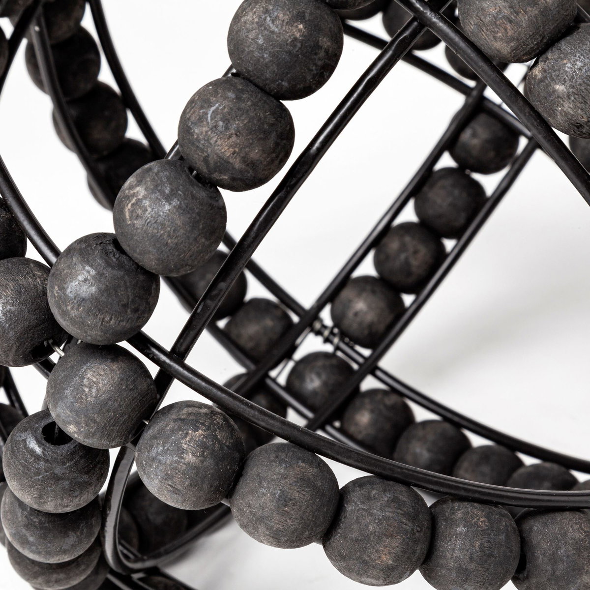 Earnhardt I Small 9L x 9W Black Wooden Beaded Orb, Decorative Object by Mercana, 8.66" length x 8.66" width x 8.86" height View 8