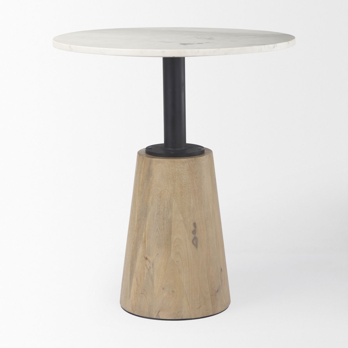 Maxwell 32' Round Pedestal Dining Table | Modern | White Marble & Black Metal/Blonde Wood | Seats 2, by Mercana, 32" length x 32" width x 36" height View 3
