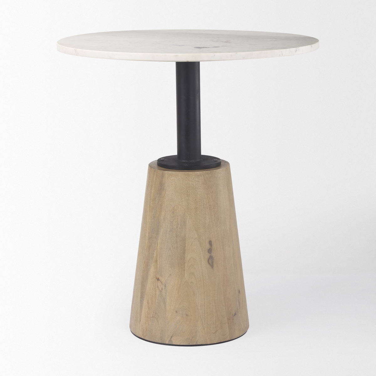 Maxwell 32' Round Pedestal Dining Table | Modern | White Marble & Black Metal/Blonde Wood | Seats 2, by Mercana, 32" length x 32" width x 36" height View 3