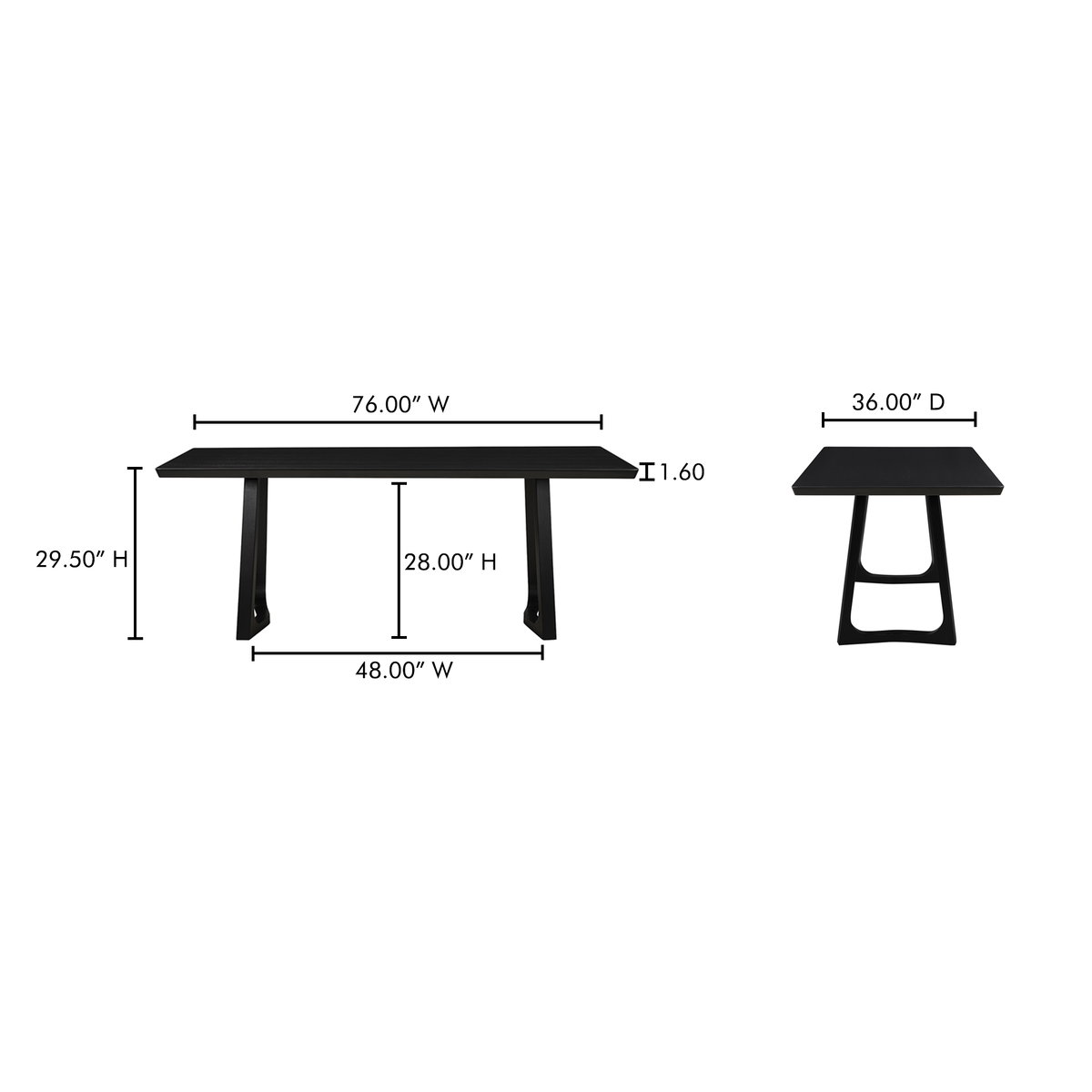 Silas Dining Table Black Ash, by Moe's Home, 76" width x 29.5" height x 36" depth View 8