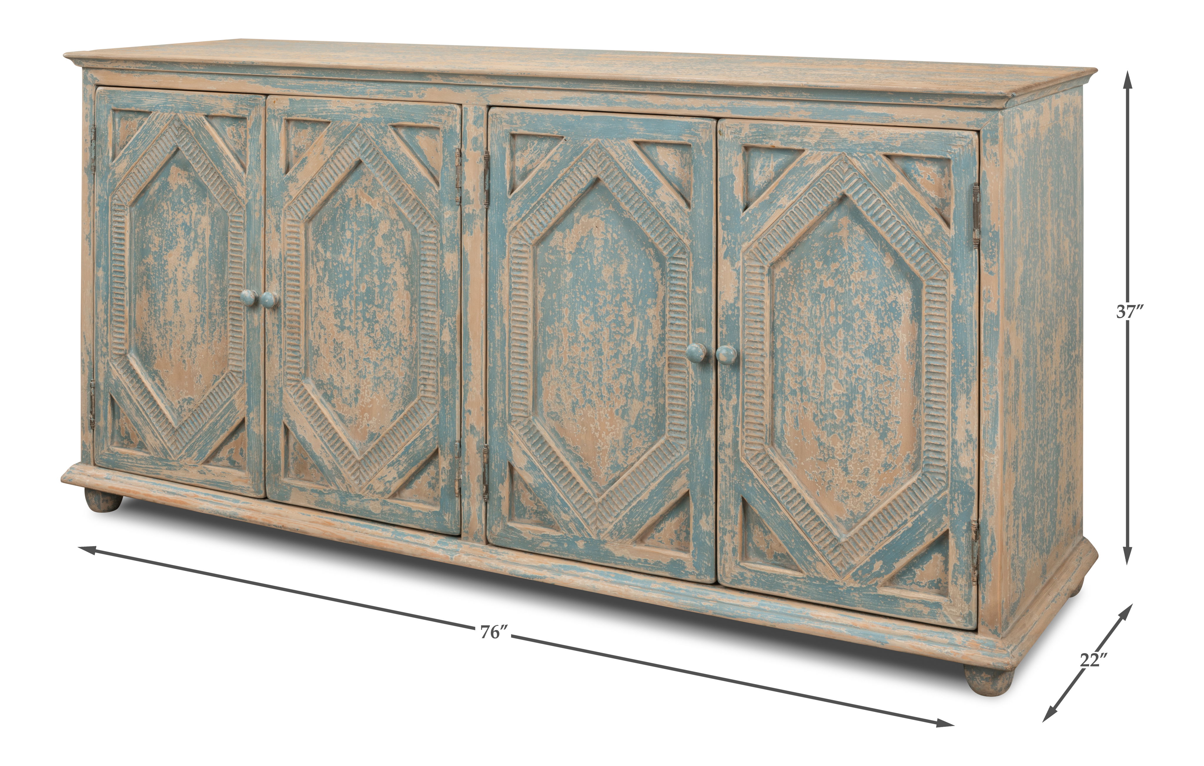 Four Diamonds Sideboard, Blue, Cabinets & Sideboard by Sarreid, 76" length x 22" width x 37" height View 16