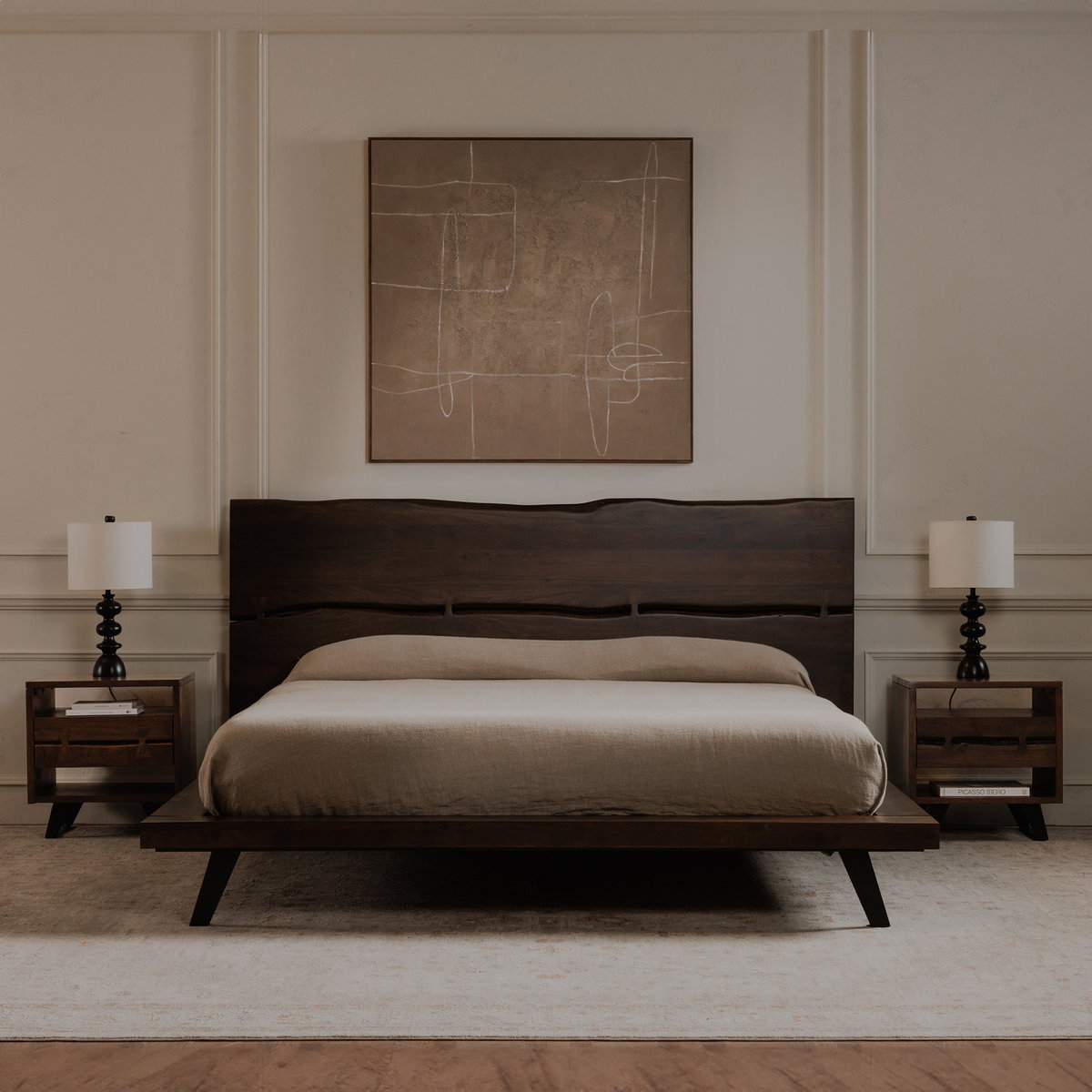 Madagascar King Platform Bed Dark Brown, by Moe's Home, 91.5" width x 48" height x 89" depth View 10