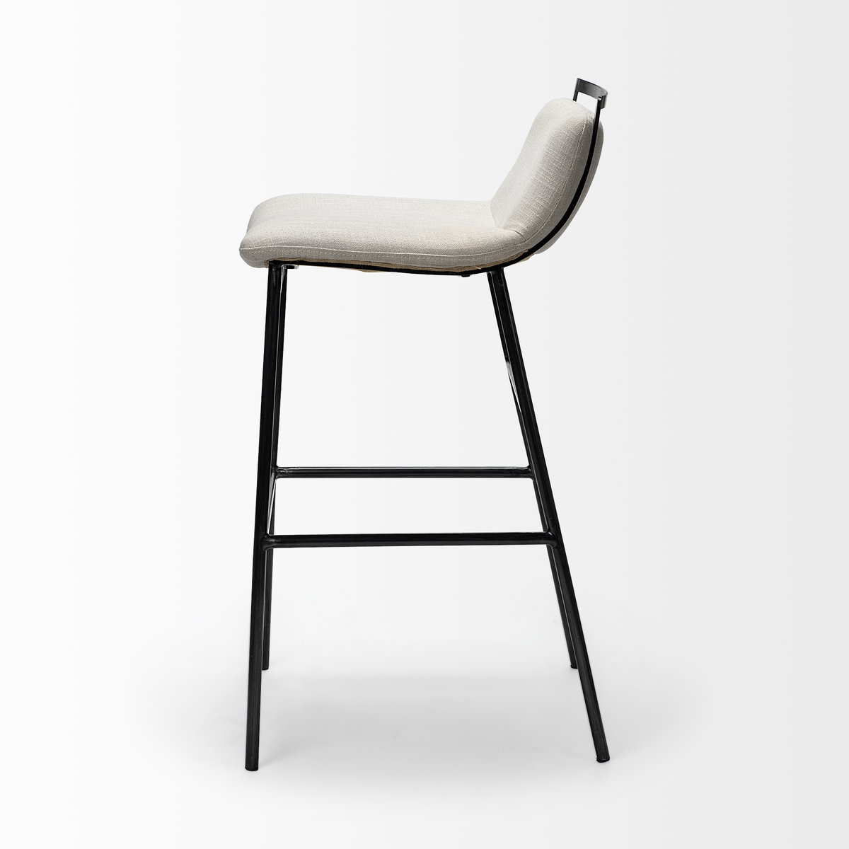 Kavalan Low Back 28.5in Seat Bar Stool | Beige Fabric with Gray Metal, Counter & Bar Stool by Mercana, 17.7" length x 20.9" width x 37.5" height View 4