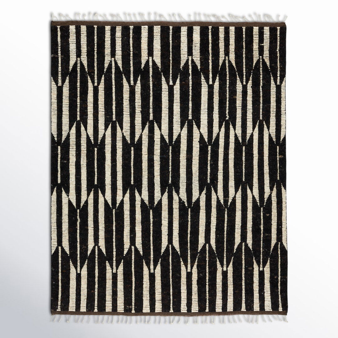 Keoka Geometric Hand Knotted Wool Dark Brown/Ivory Area Rug large image 