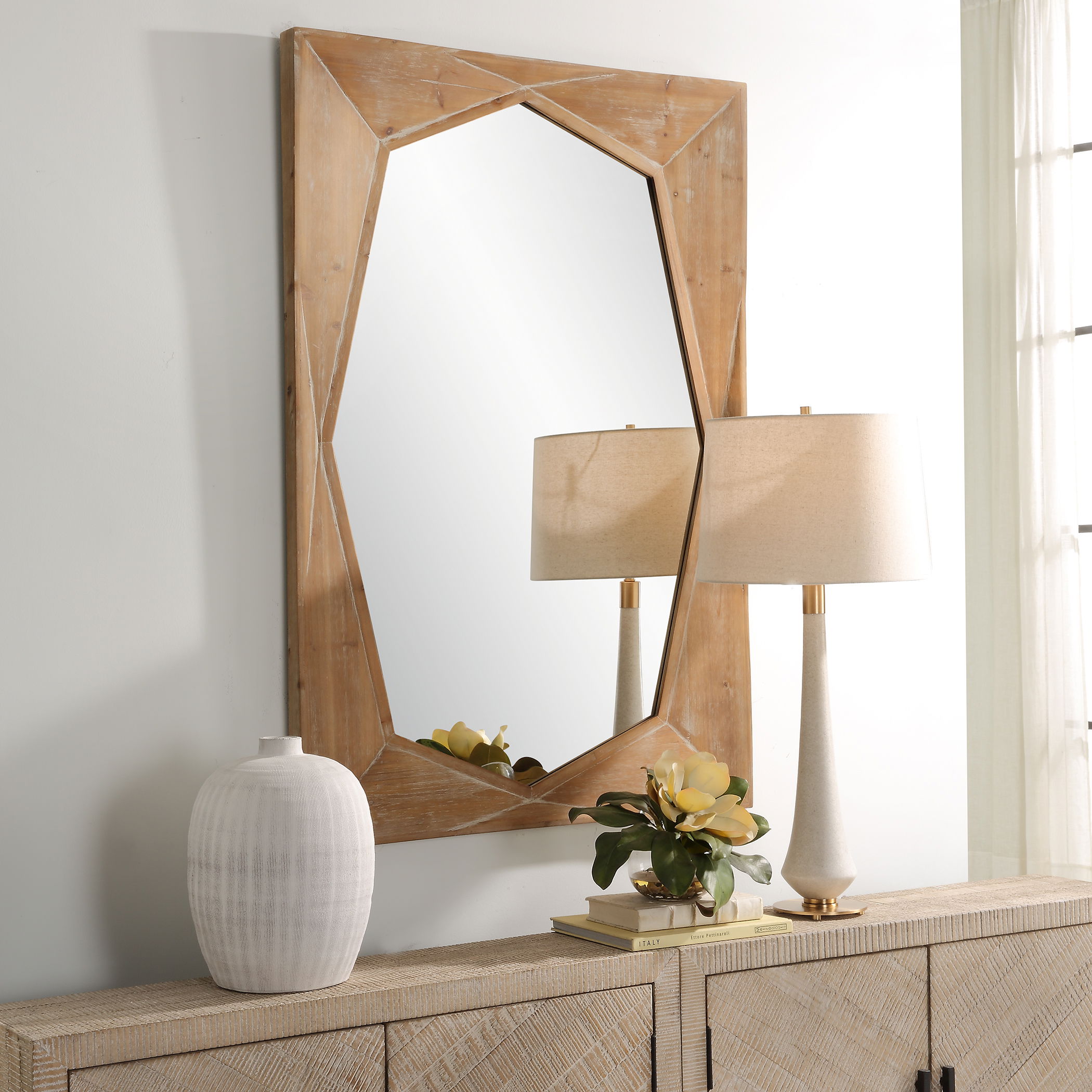 Marquise Natural Wood Mirror large image 