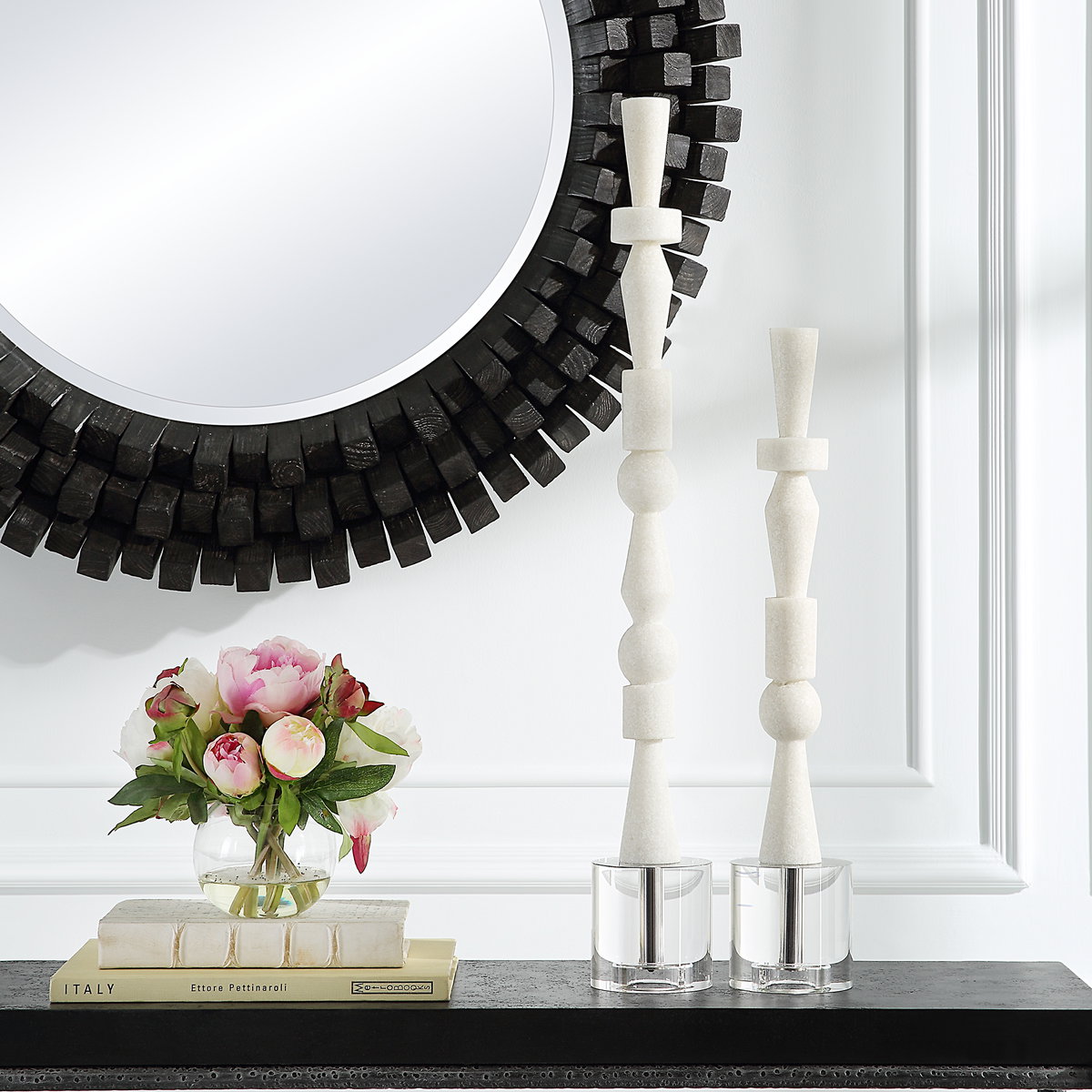 Norte White Stone Sculptures Set/2, Figurines & Statue by Uttermost, 4" width x 28.25" height x 4" depth View 2