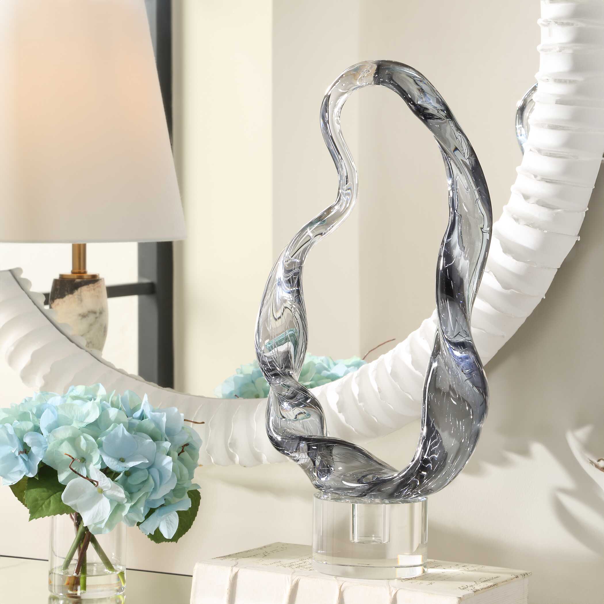 Luminous Twist Glass Sculpture, Decorative by Uttermost, 9" width x 19.5" height x 4.5" depth View 2