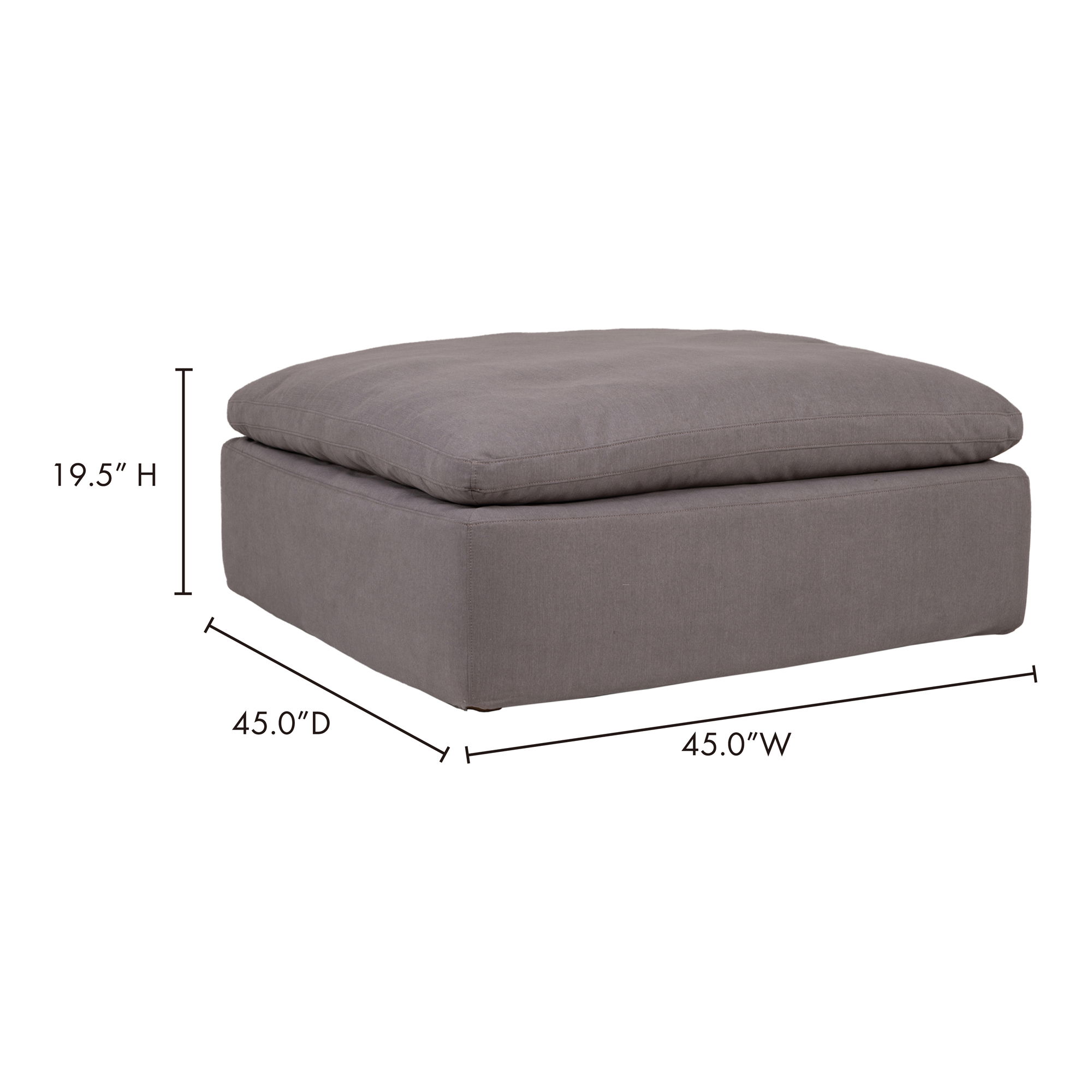 Clay Ottoman Light Grey, by Moe's Home, 44.5" width x 19.5" height x 44.5" depth View 8