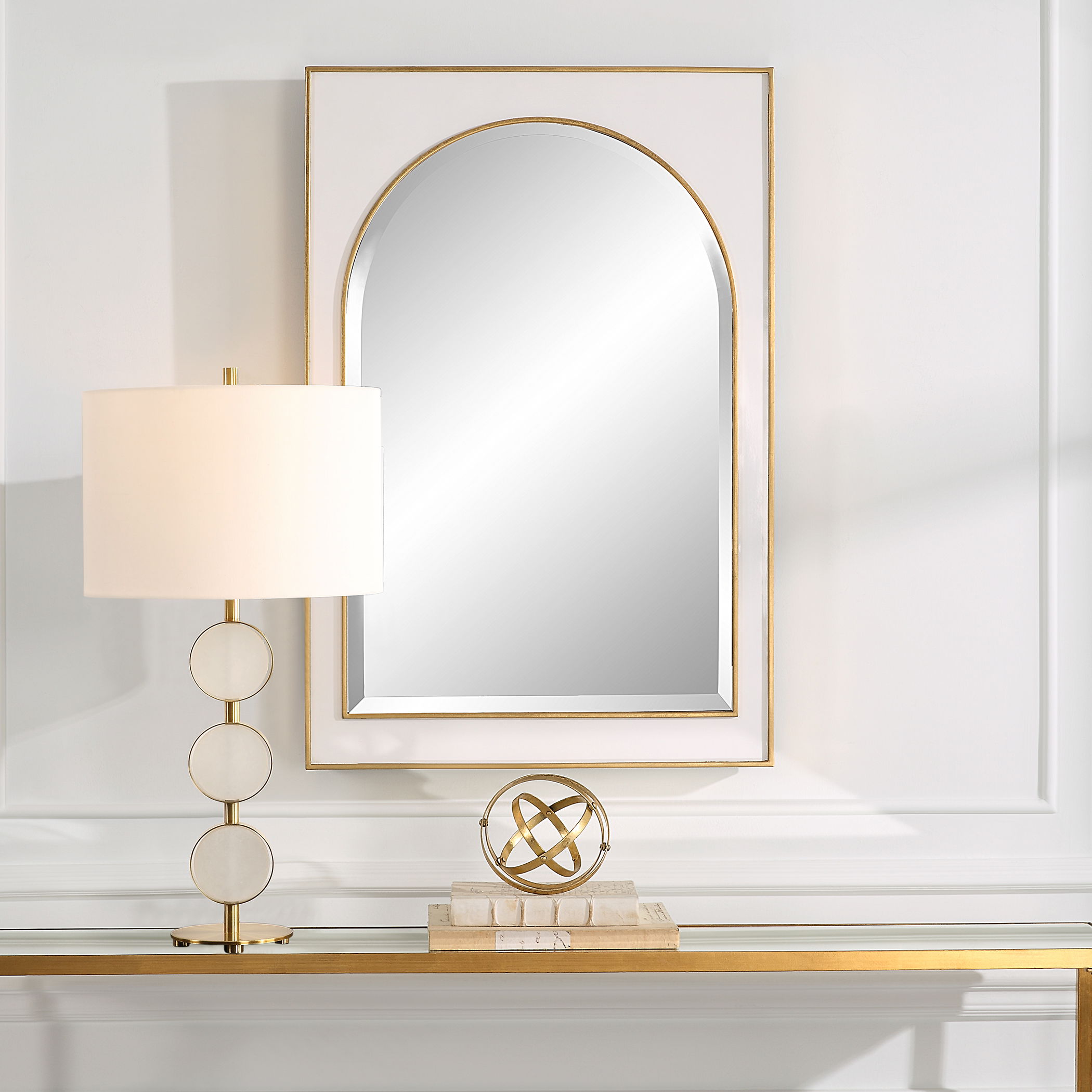 Crisanta Gloss White Arch Mirror, by Uttermost, 25" width x 37.5" height x 2" depth View 2