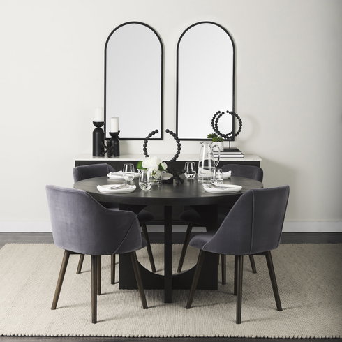 Ronald Curved Back Dining Side Chair | Grey Velvet with Black Wood