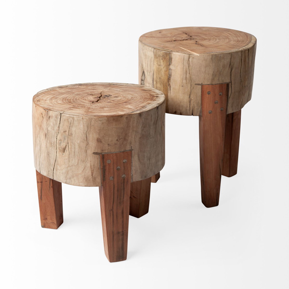 Asco 18'H Rustic Solid Reclaimed Wood Stool, Ottoman by Mercana, 13" length x 13" width x 18" height View 6