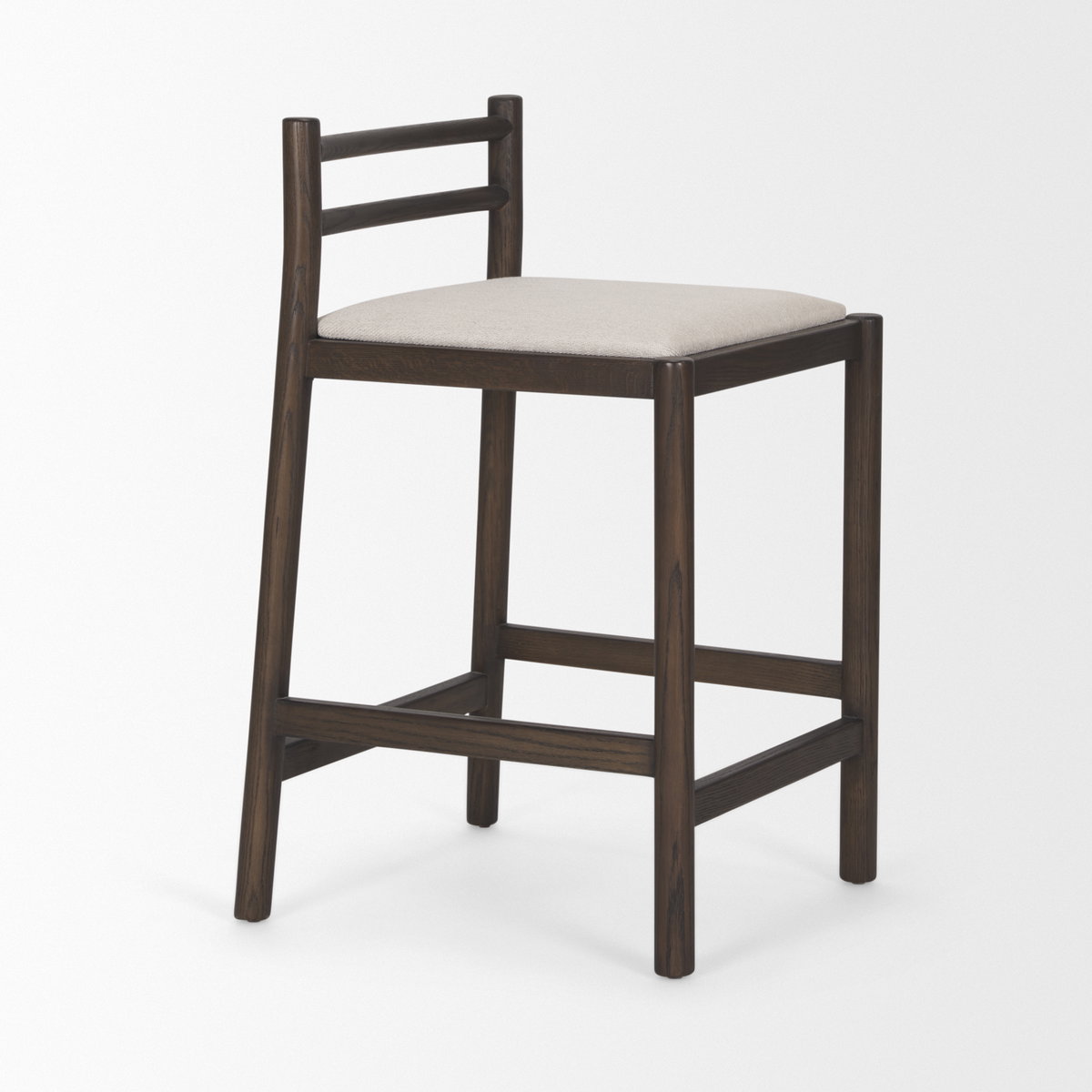 Sam Dark Brown Wood with Cream Fabric Counter Stool, Counter & Bar Stool by Mercana, 19" length x 18.25" width x 33.8" height View 6