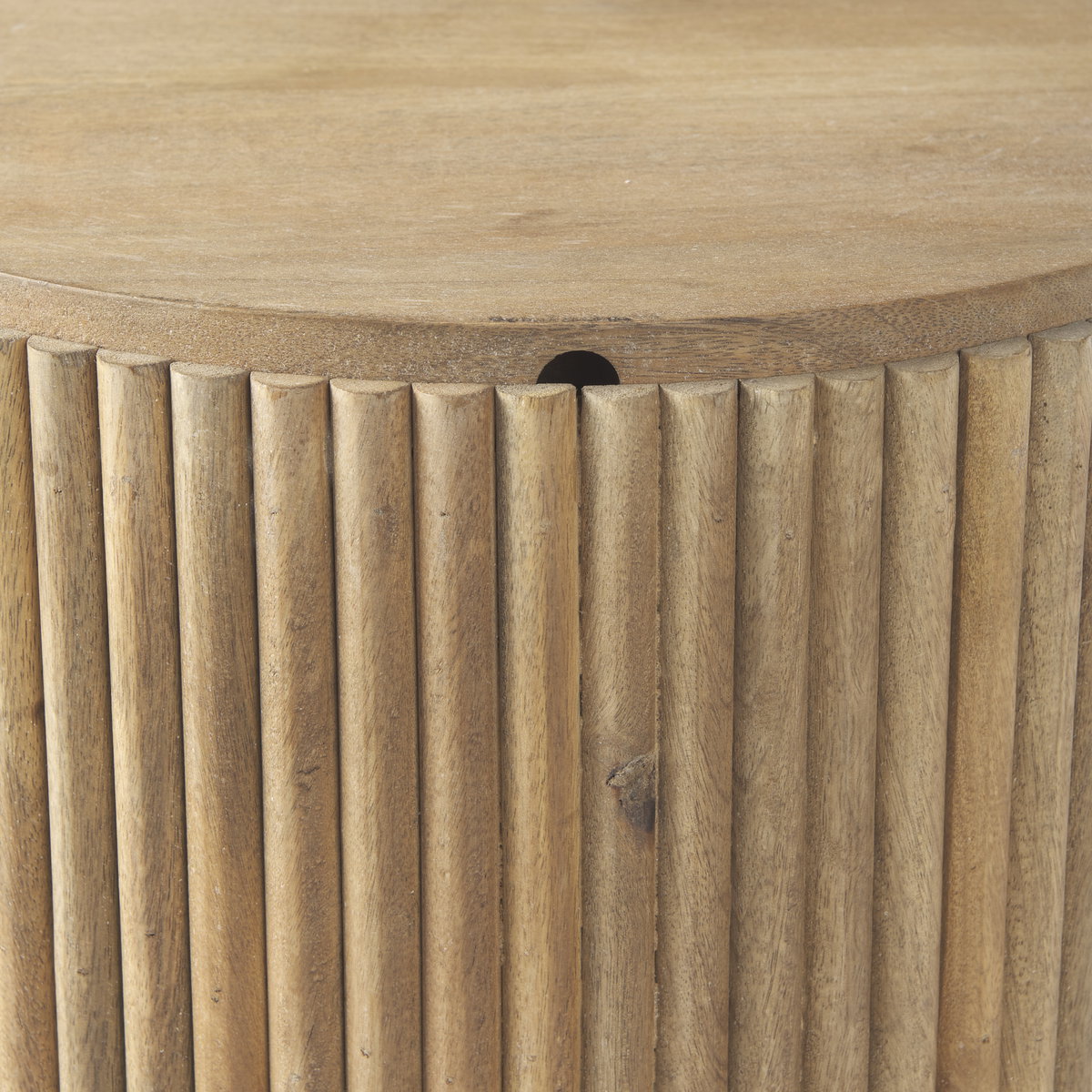 Terra 18L x 18W x 22H Light Brown Wood Fluted Round Side Table, Side & End Table by Mercana, 18" length x 18" width x 22" height View 7