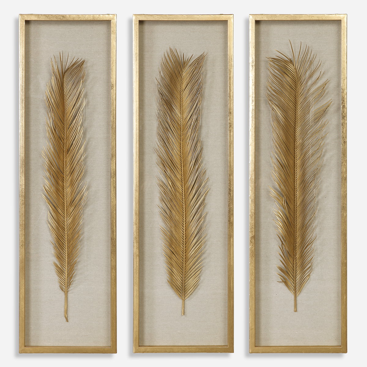 Palma Gold Leaf Shadow Box Set/3, Art by Uttermost, 14" width x 48.25" height x 2.62" depth View 1