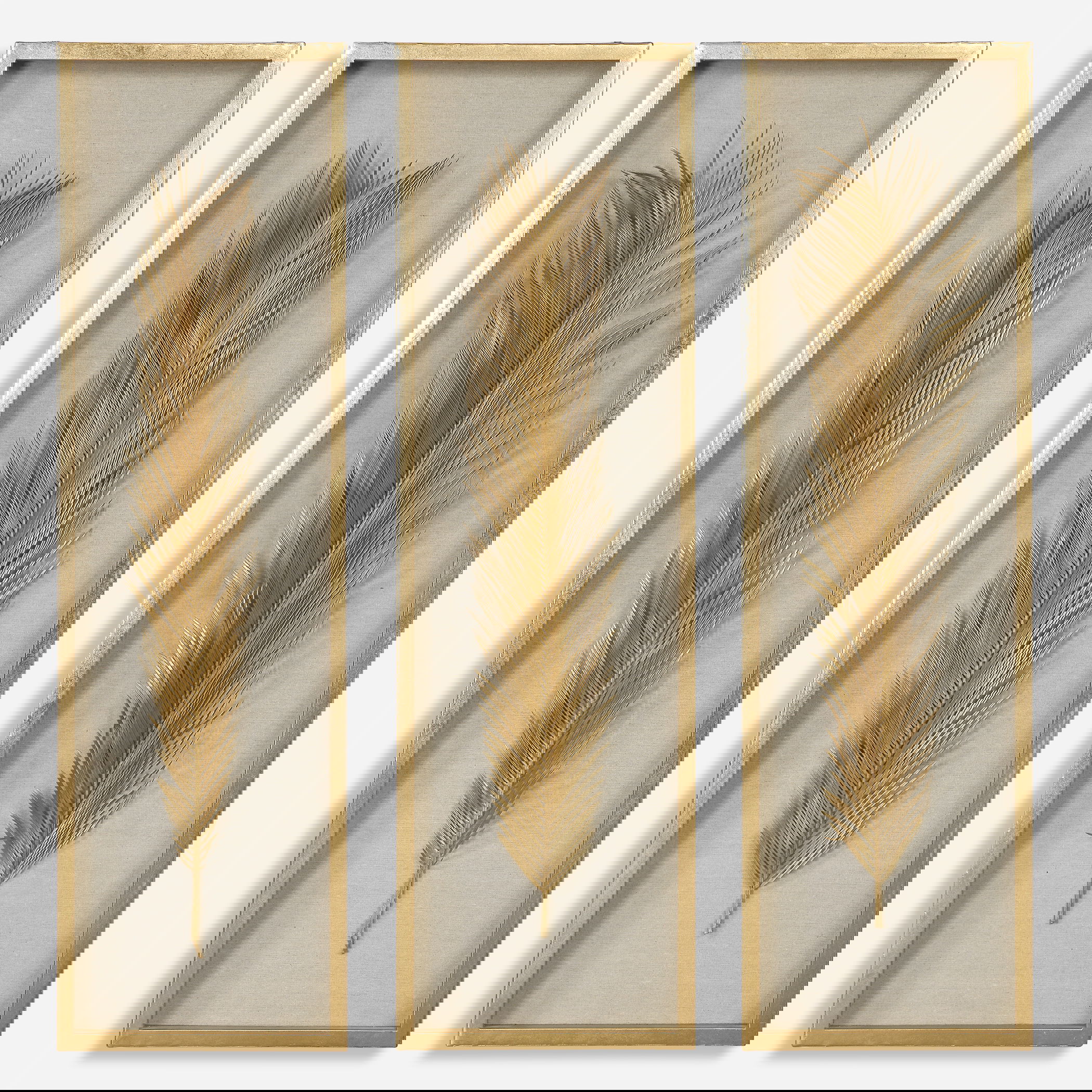 Palma Gold Leaf Shadow Box Set/3, Sculptural Wall Art by Uttermost, 14" width x 48.25" height x 2.62" depth View 1
