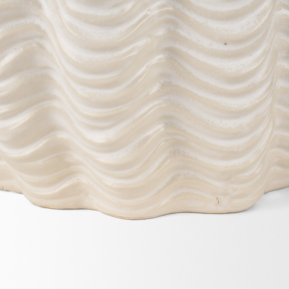 Velia Short Seashell Sculptural Cream Glazed Ceramic Vase, by Mercana, 11.61" length x 11.42" width x 11.02" height View 9
