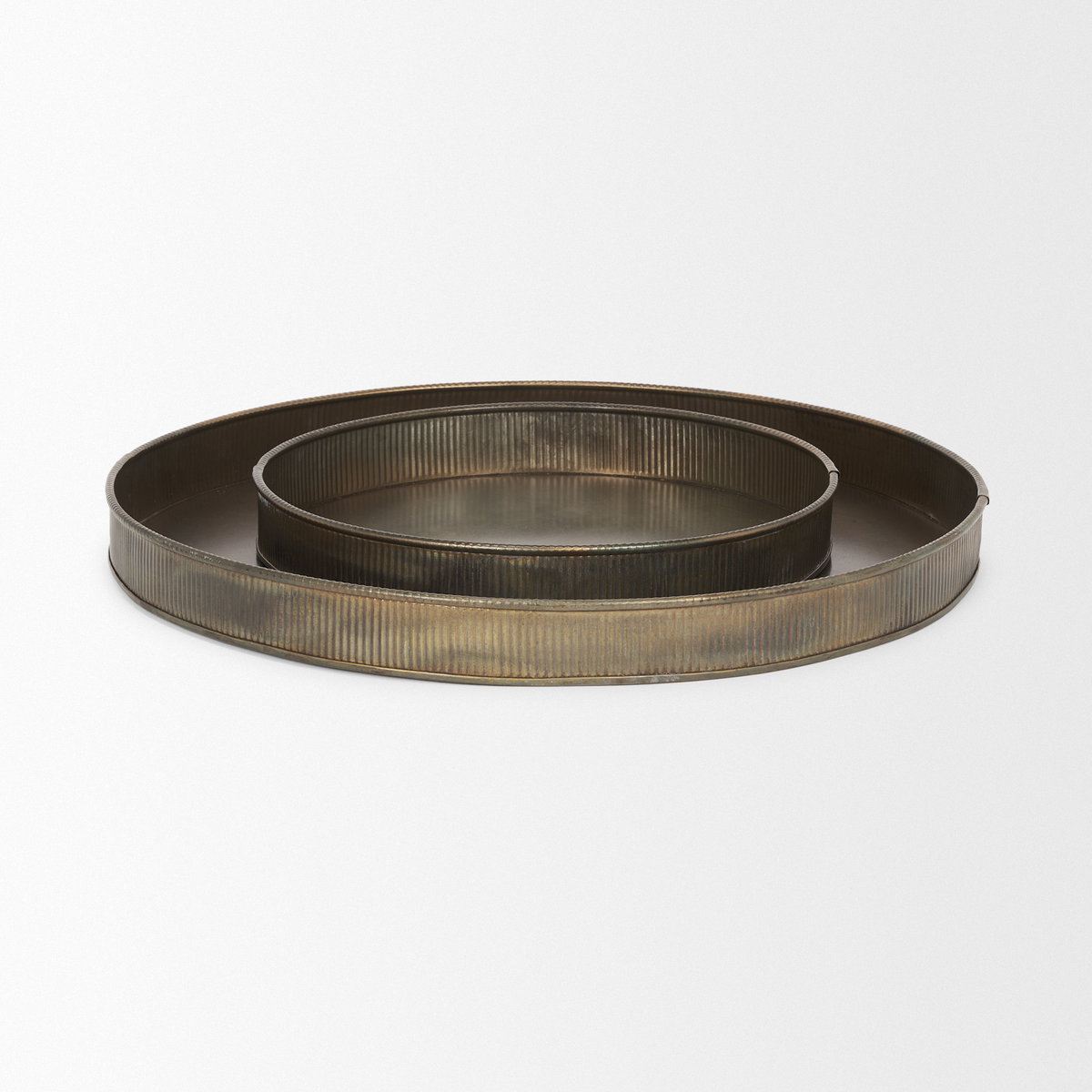 Varun Round Antiqued Brass Metal Tray (Set of 2), Decorative Tray by Mercana, 18.5" length x 18.5" width x 1.77" height View 6