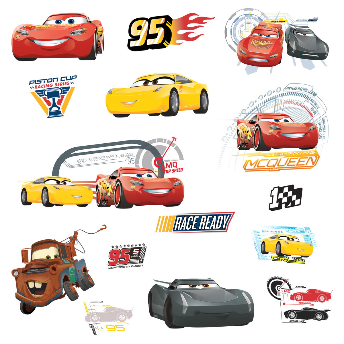Cars 3 Wall Decals, by York Wall, 1'6" length x 10" width x 2.2" depth