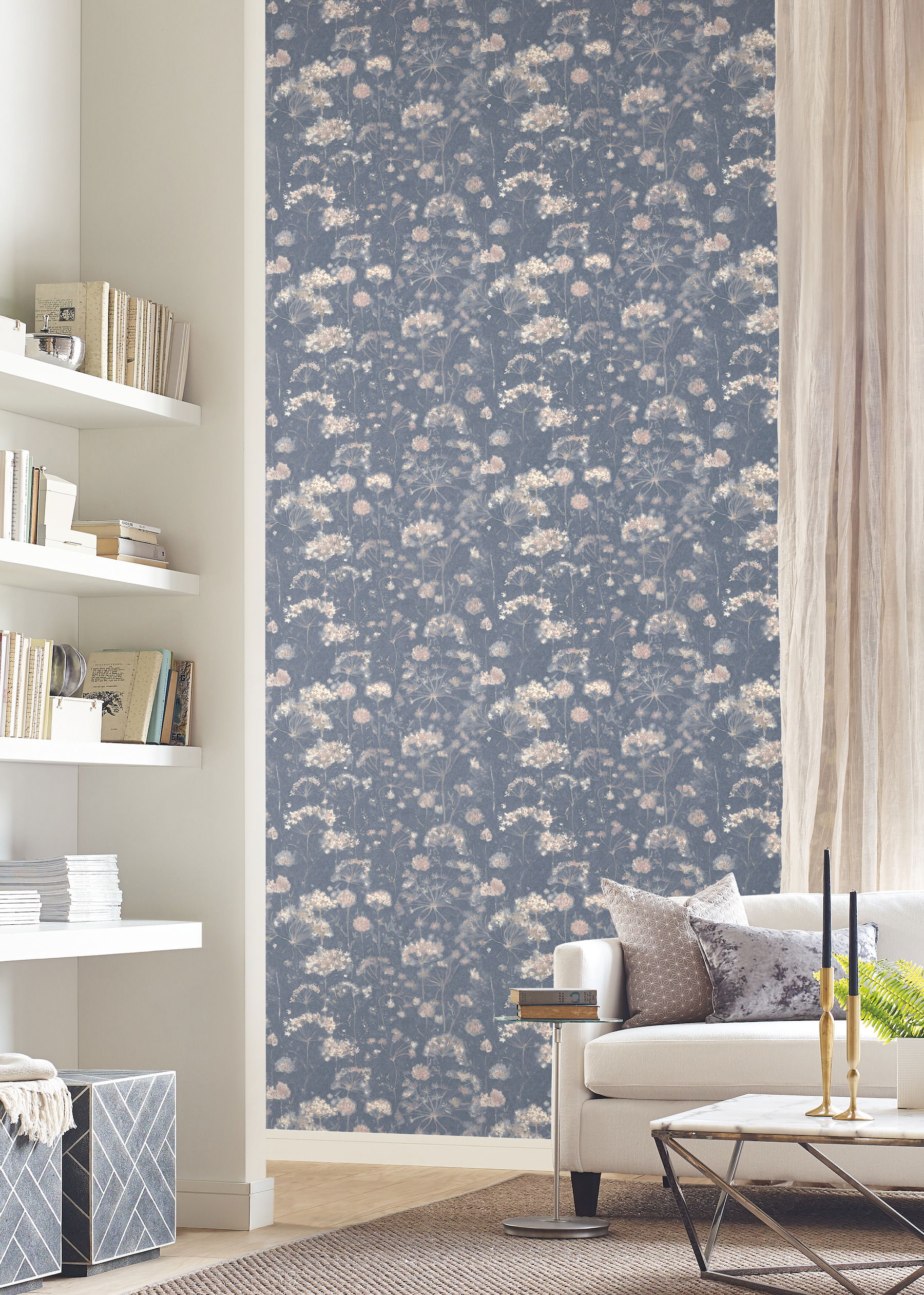 Botanical Fantasy Dark Blue Wallpaper large image 