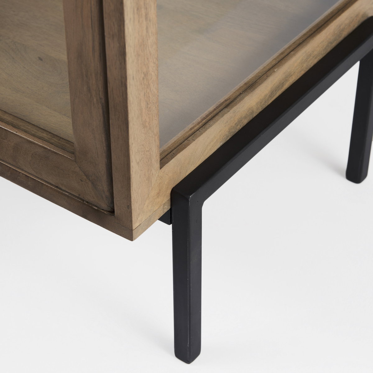 Arelius 20L x 18W x 26H Light Brown Wood with Black Metal Frame End/Side Table, Side & End Table by Mercana, 20" length x 18.75" width x 26" height View 14