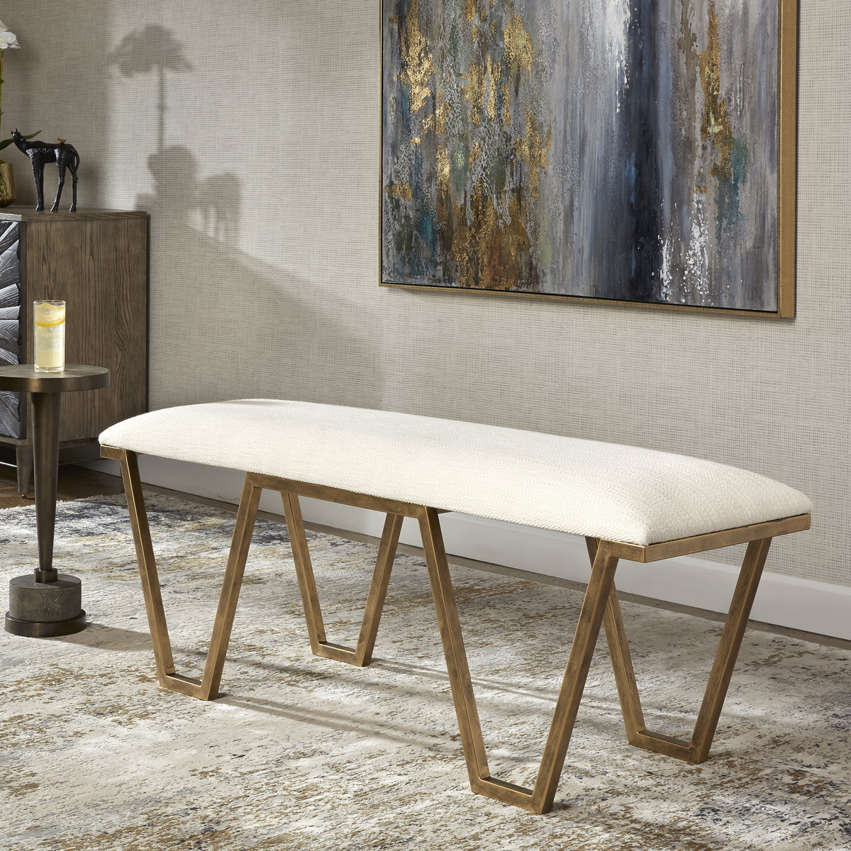 Farrah Geometric Bench, Benche by Uttermost, 53.75" width x 20.67" height x 15.75" depth View 8
