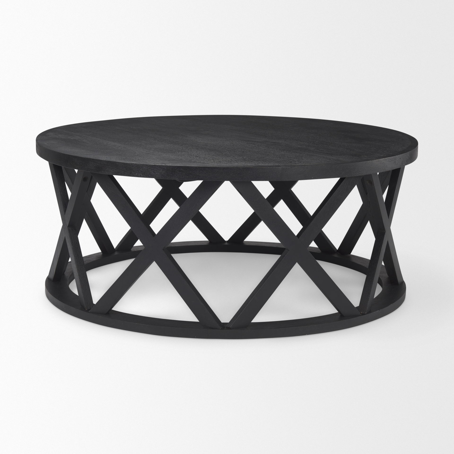 Forsey  28.0L x 45.3W x 18.0H Black Solid Wood Round Coffee Table large image 