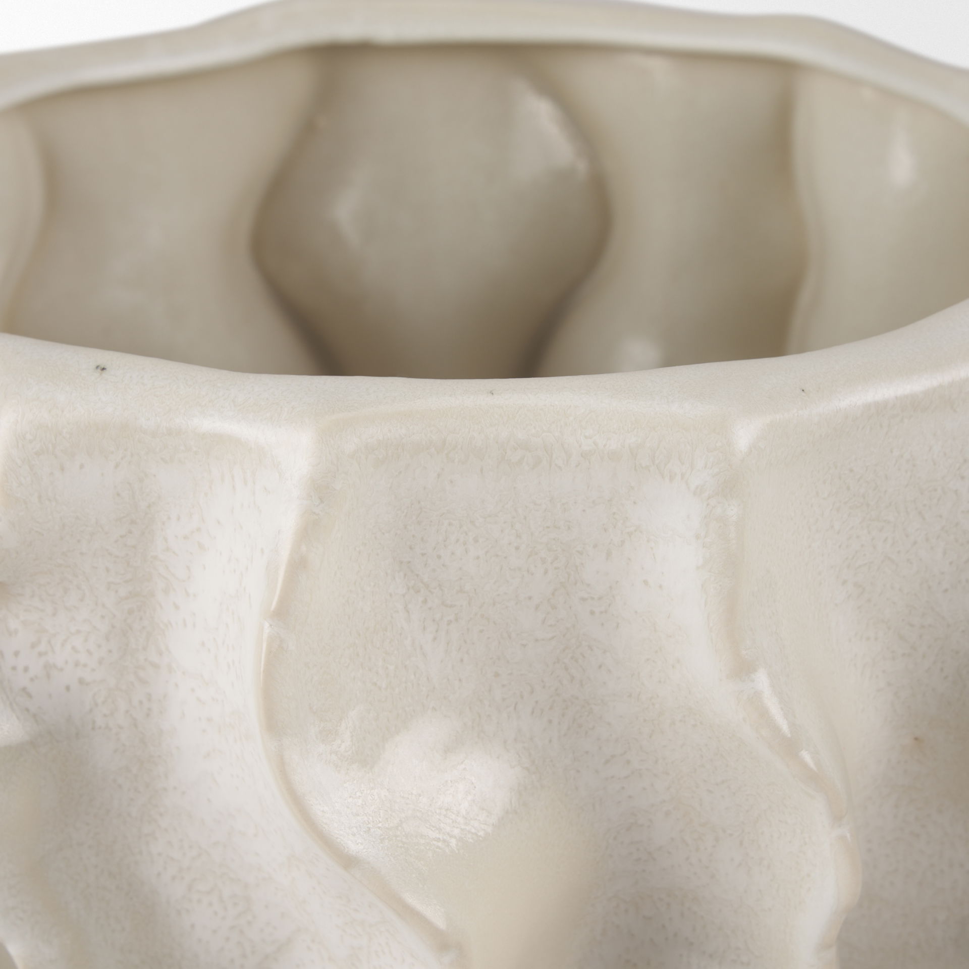 Vahn Sculptural Cream Glazed Decorative Ceramic Bowl, Vase by Mercana, 14.37" length x 14.37" width x 9.25" height View 6