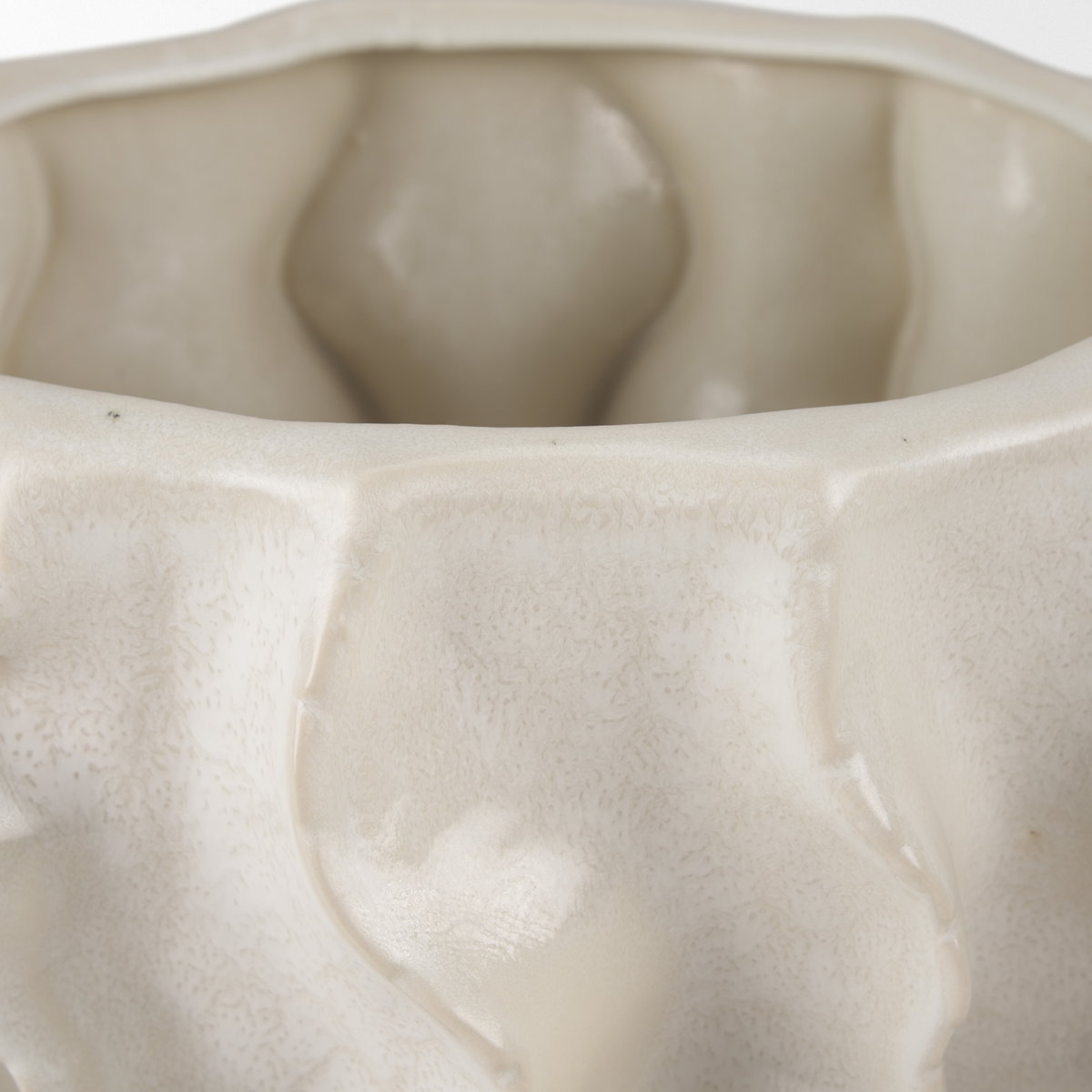 Vahn Sculptural Cream Glazed Decorative Ceramic Bowl, Vase by Mercana, 14.37" length x 14.37" width x 9.25" height View 6