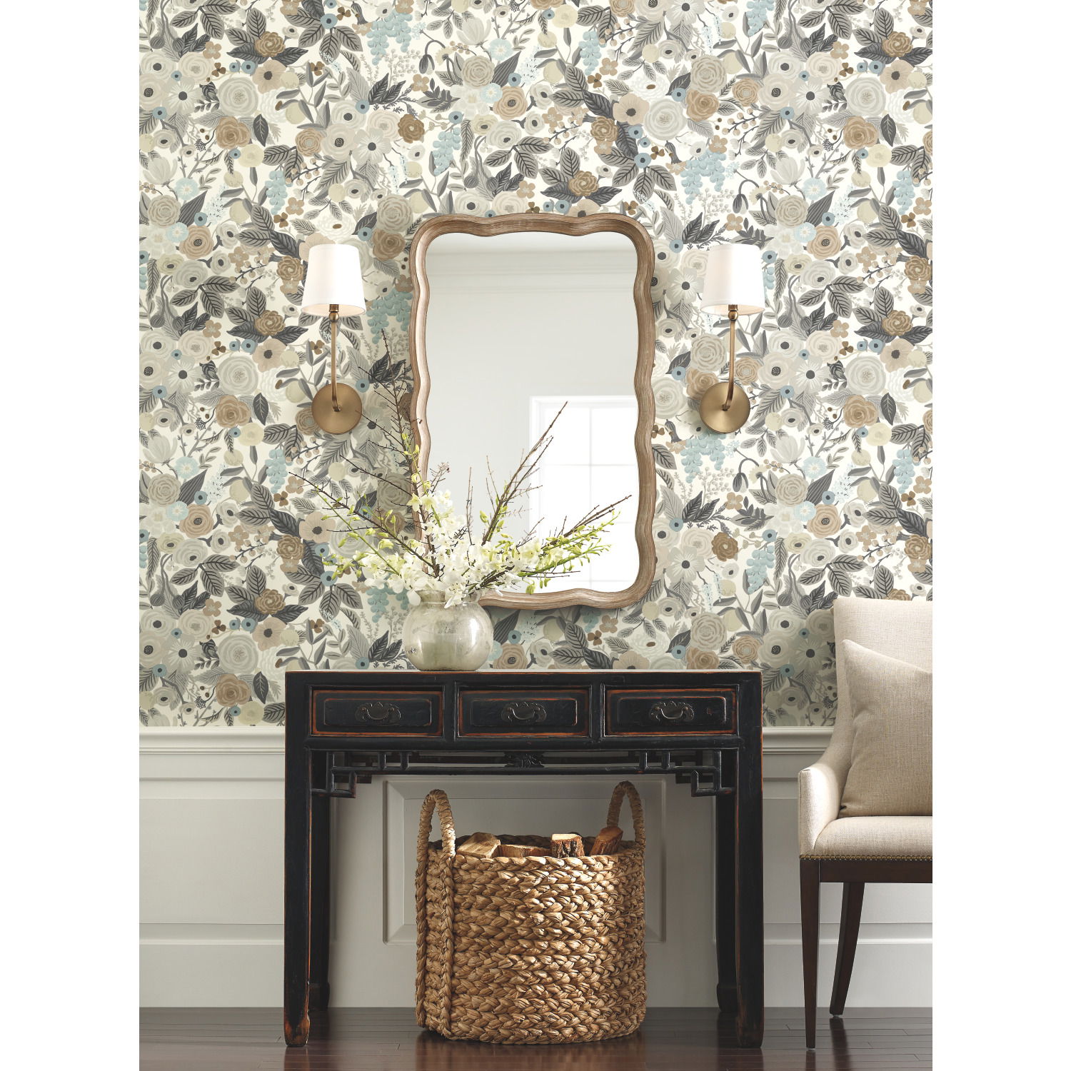 Garden Party Brown & Beige Wallpaper large image 