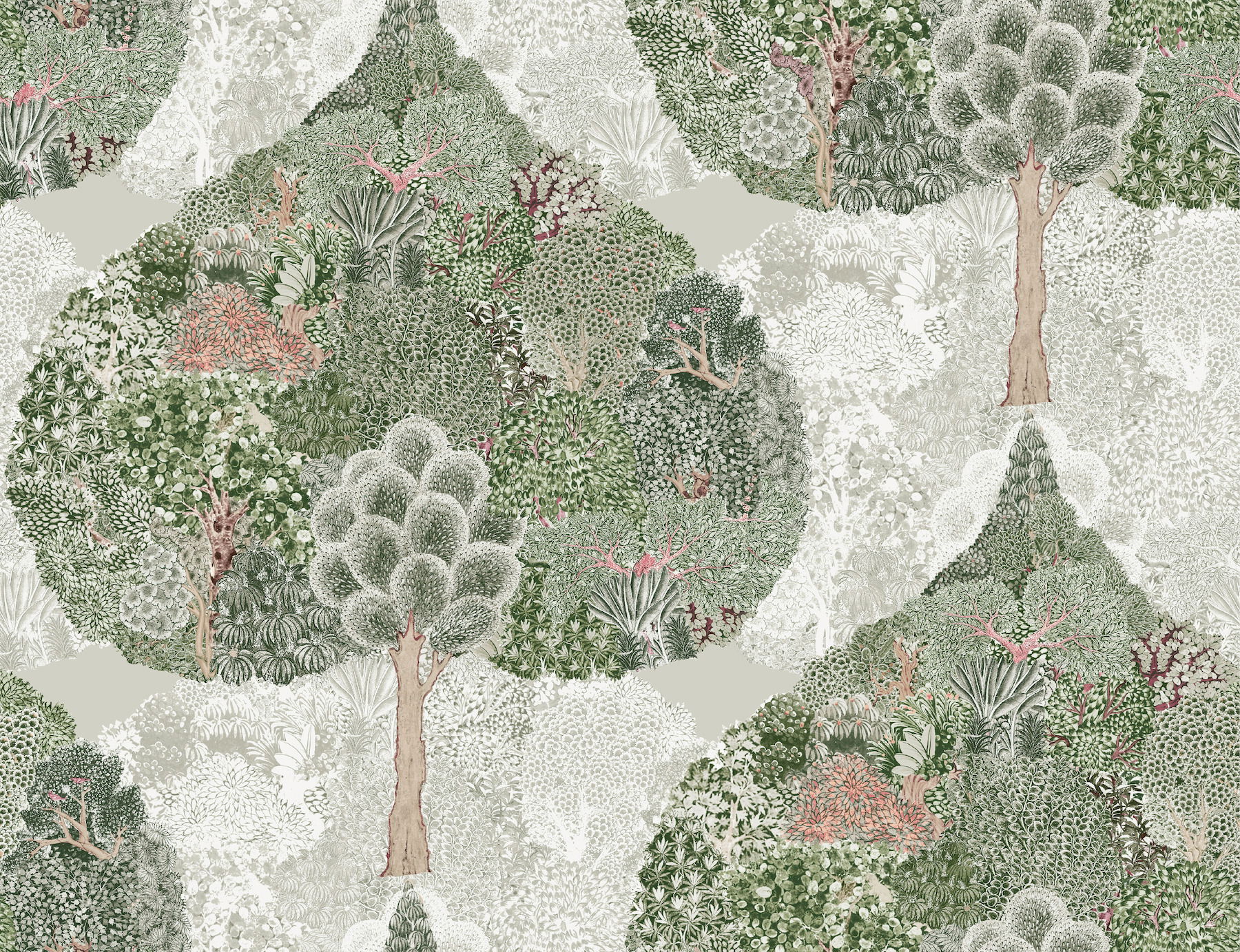 Mystic Forest Green & Coral Wallpaper large image 