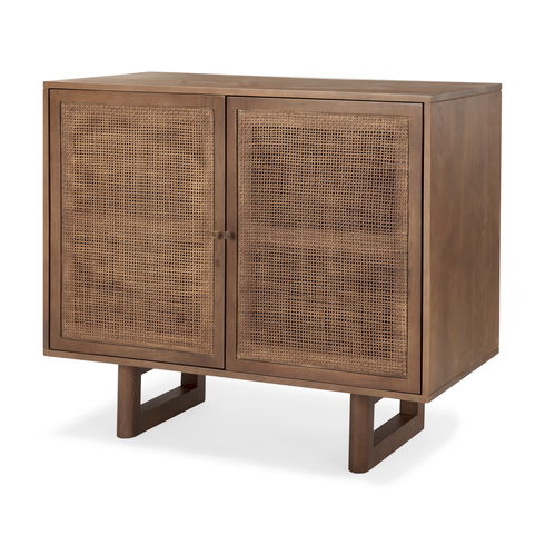 Grier Medium Brown Wood with Cane 2 Door Accent Cabinet