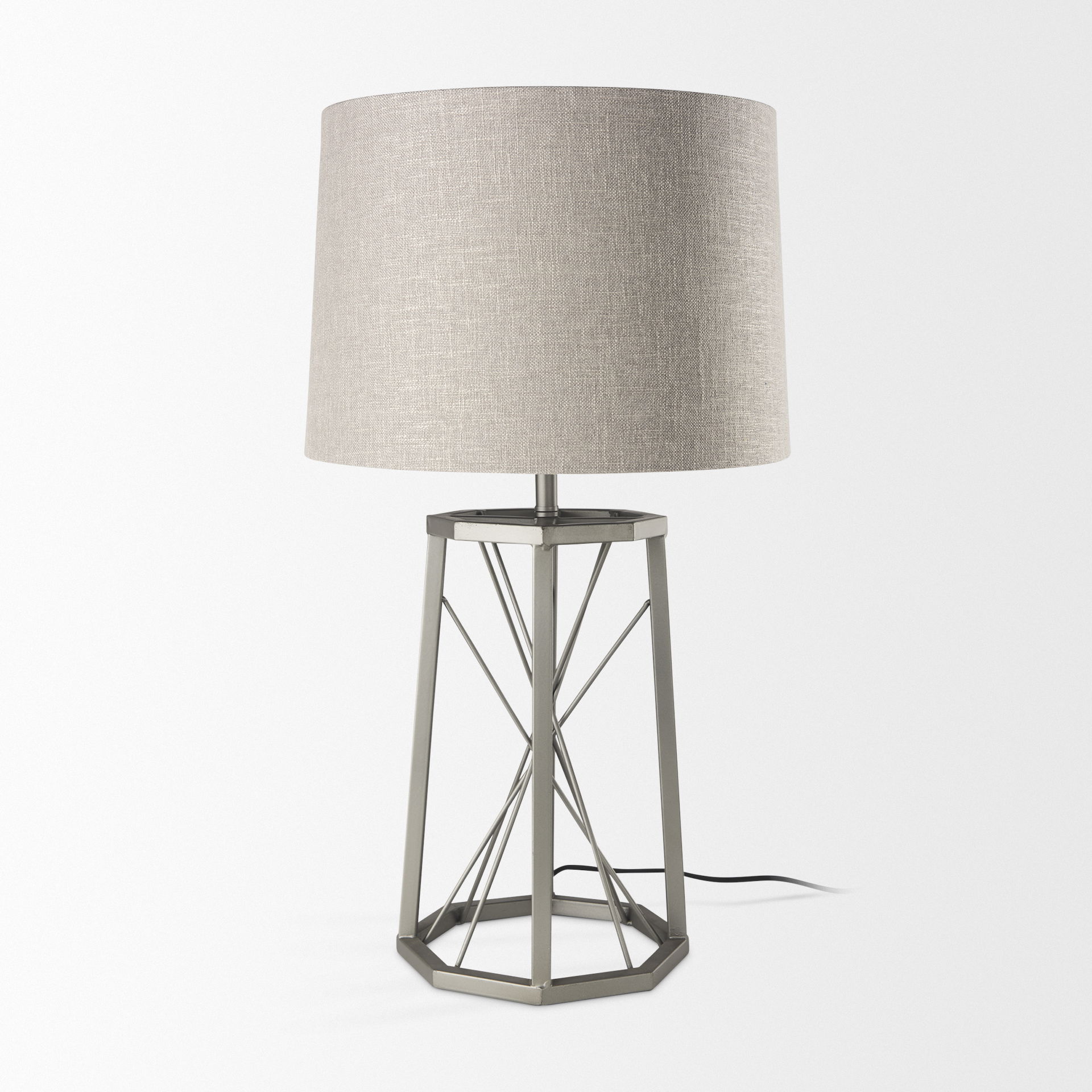 Raen (28.5'H) Gray Metal Octagonal Base with Beige Shade Table Lamp, by Mercana, 16" length x 16" width x 28.5" height View 4