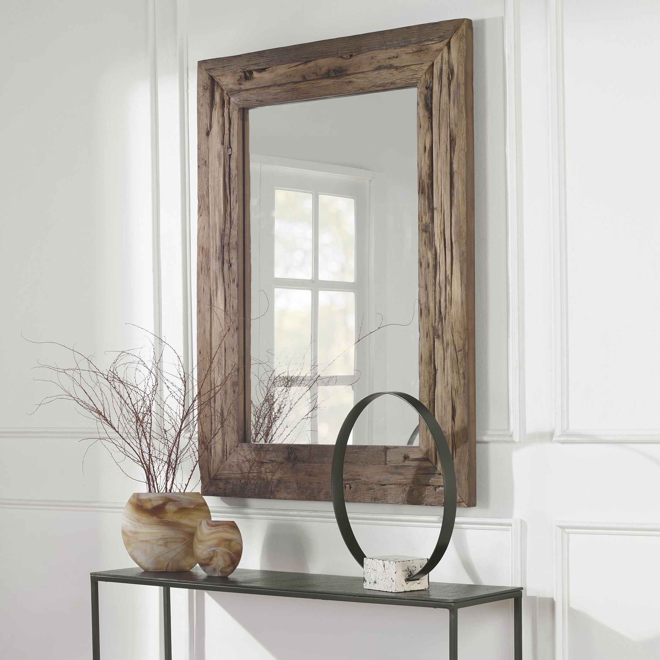 Rennick Rustic Wood Mirror large image 