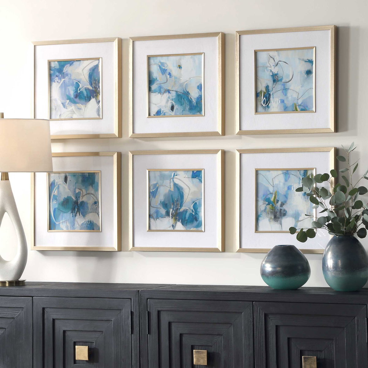 Fresh Start Blue Abstract Prints Set/6, by Uttermost, 19.25" width x 19.25" height x 1.8" depth View 4