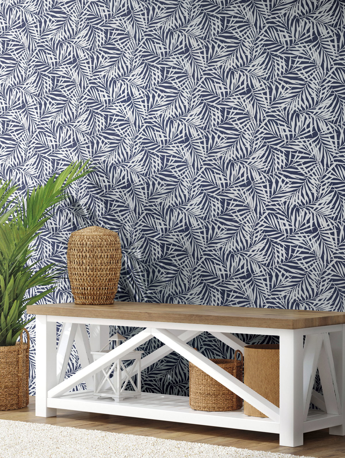 Oahu Fronds Blue Peel & Stick Wallpaper, by York Wall, 20' length x 2'3" width x 0.02" depth View 2
