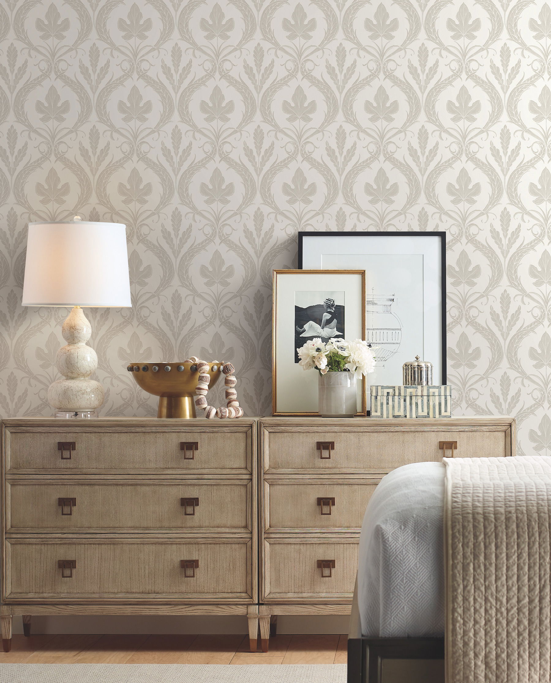 Adirondack Damask Beige & White Wallpaper large image 