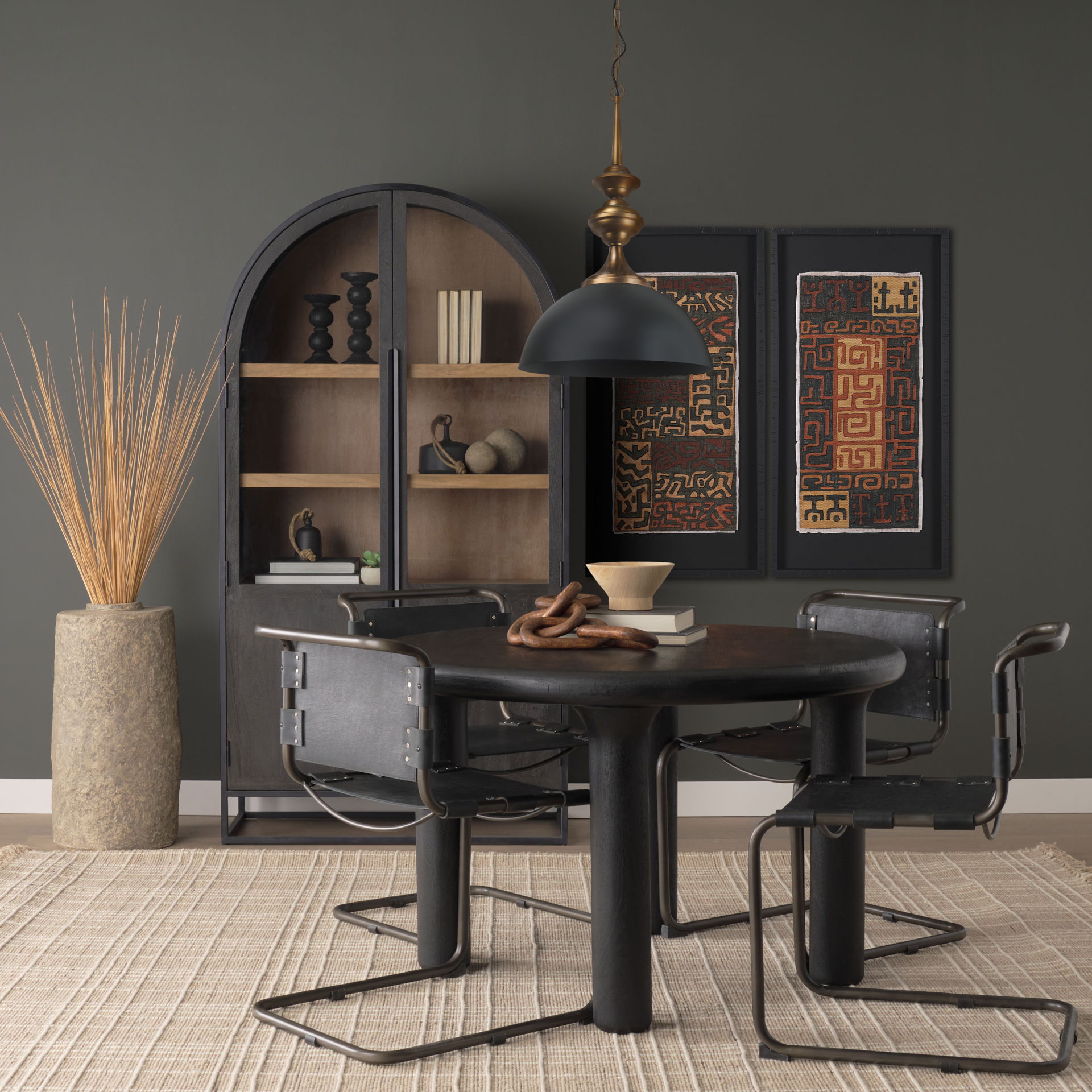 Willson  Black Iron with Antique Brass Dome Pendant Light, by Mercana, 17" length x 17" width x 29" height View 3