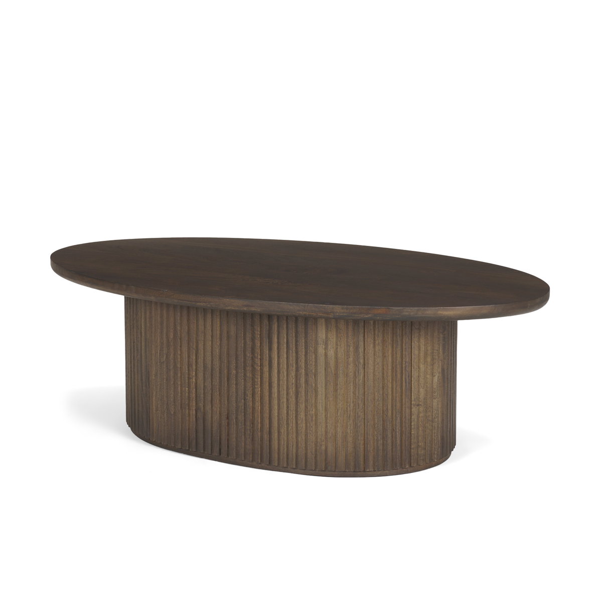 Terra 48L x 28W x 15H Dark Brown Wood Oval Fluted Coffee Table, by Mercana, 48" length x 28" width x 15" height View 1