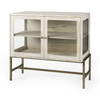 Arelius 36L x 18W x 32H White Wood, Gold Metal Base with 2 Glass Doors Accent Cabinet, Cabinets & Chest by Mercana, 36" length x 18.75" width x 32" height thumbnail 1