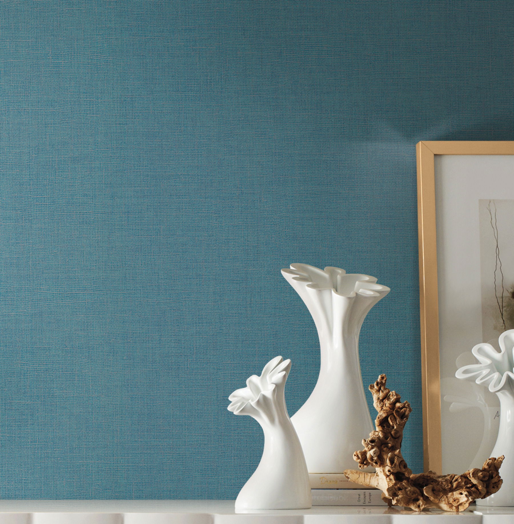 Gesso Weave Teal Wallpaper large image 