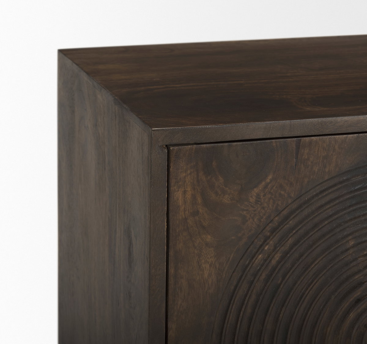 Tucker Dark Brown Wood with Carved Arch Pattern 2 Door Cabinet, Cabinets & Chest by Mercana, 36" length x 15" width x 30" height View 8