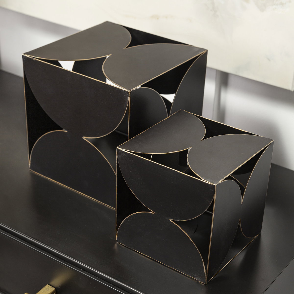 Darren (Large) 8L x 8W Black Metal Decorative Cube, Decorative Object by Mercana, 8.07" length x 8.07" width x 8.07" height View 3