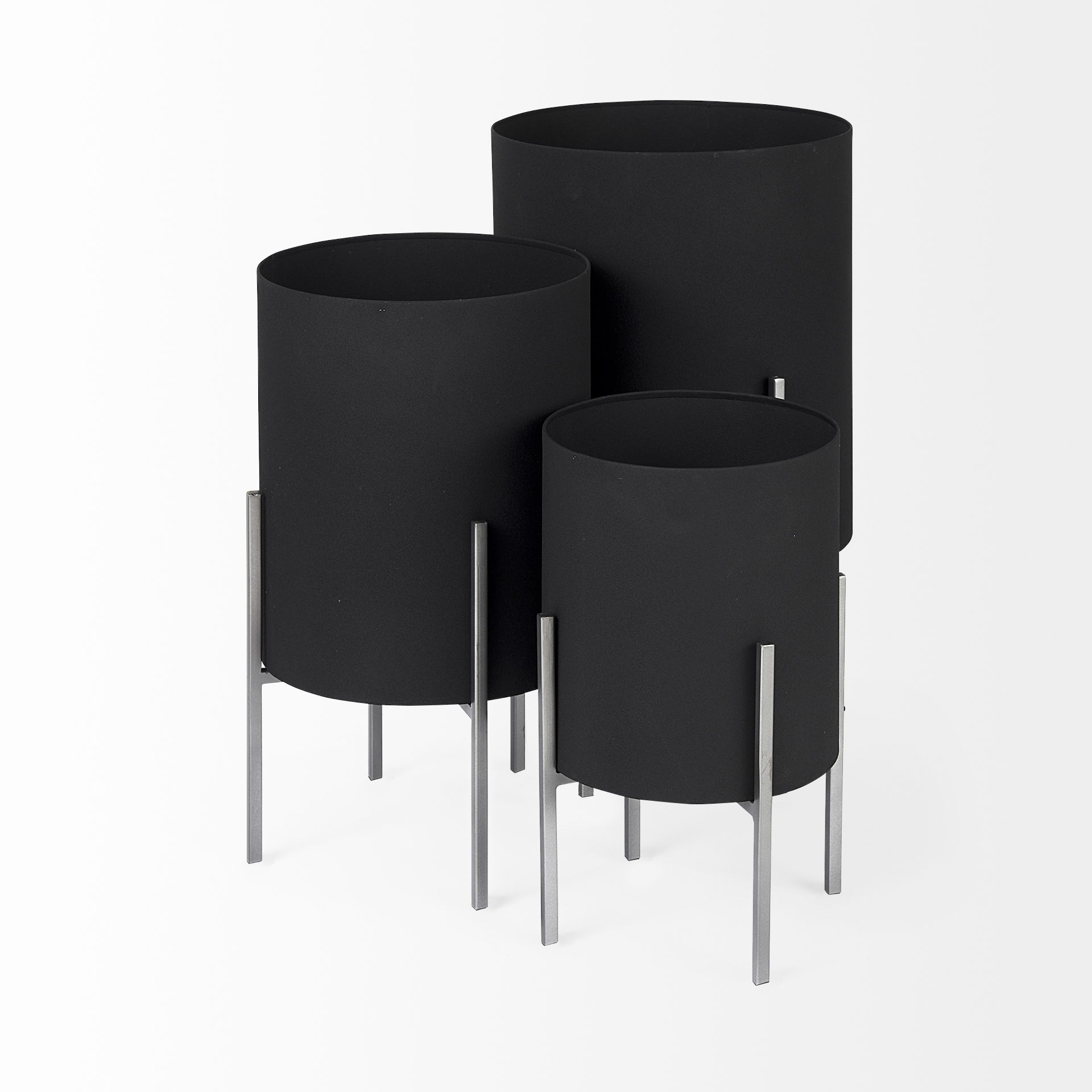 Claypoole (Set of 3) Black Plant Stands, Planter by Mercana, 15" length x 15" width x 24.5" height View 7