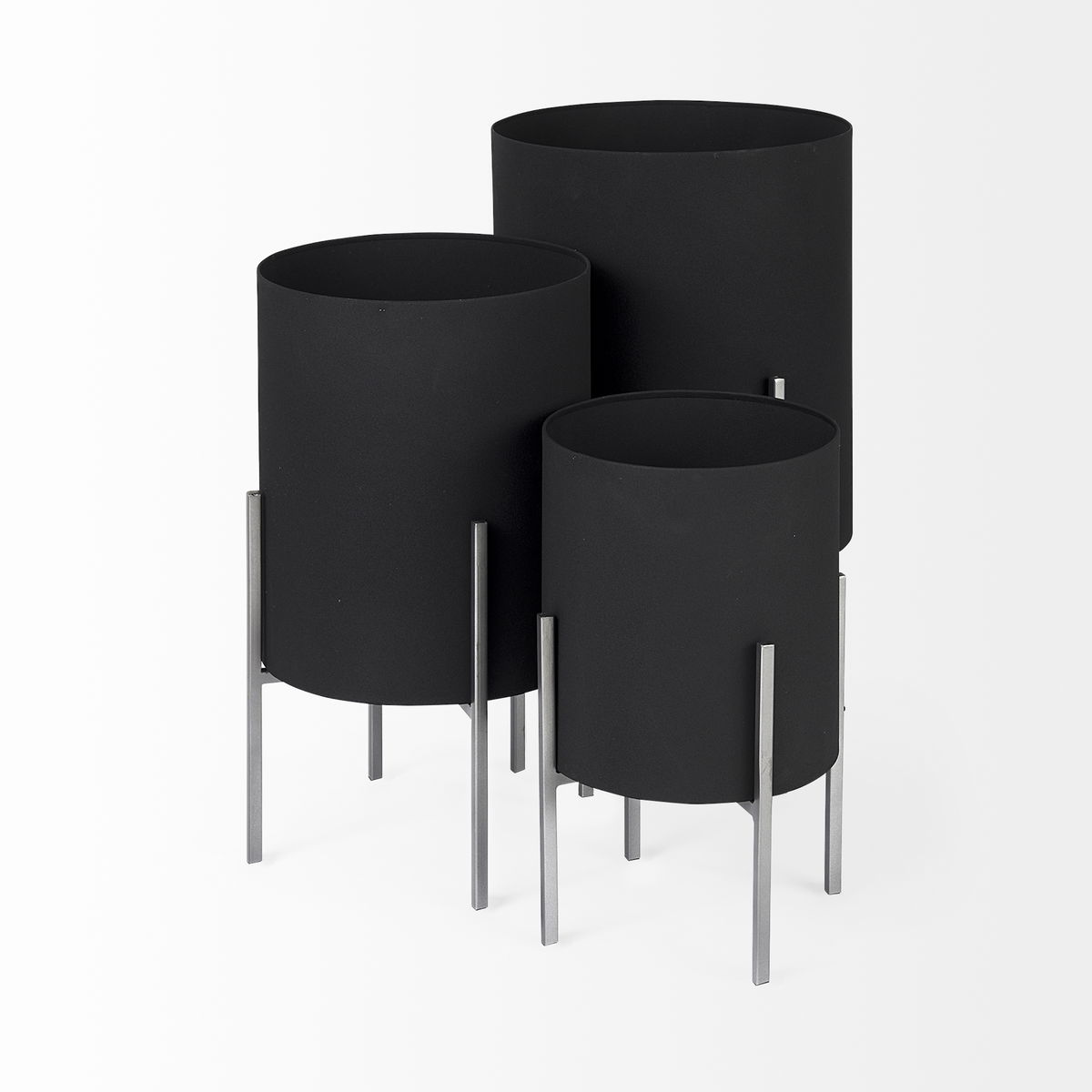 Claypoole (Set of 3) Black Plant Stands, Planter by Mercana, 15" length x 15" width x 24.5" height View 7